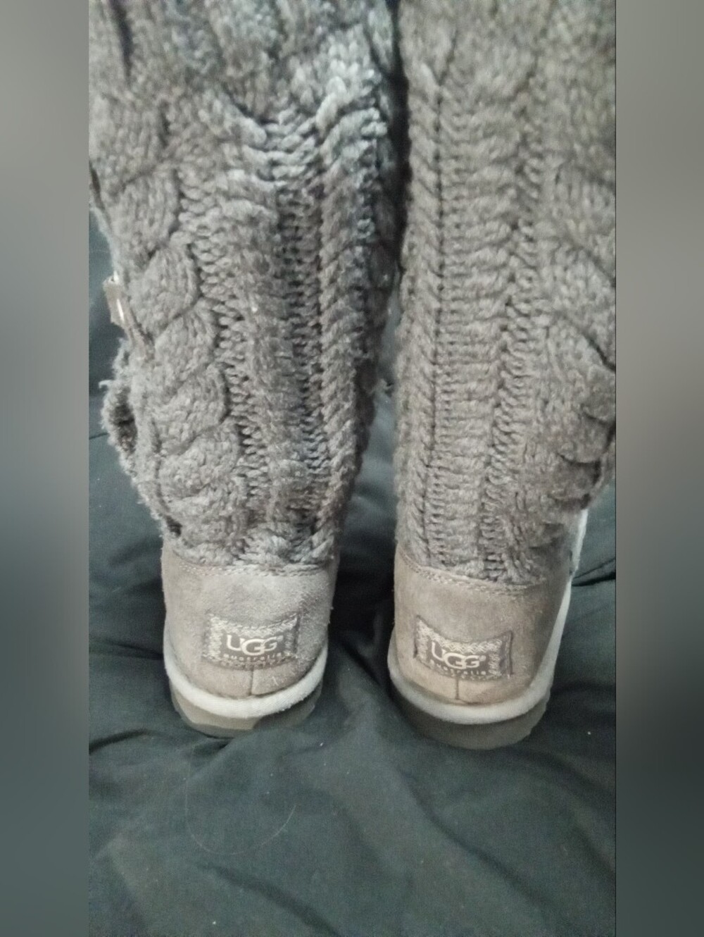 UGG Size 8 Tularosa Route Cable Knit Mid-Calf Boots Grey